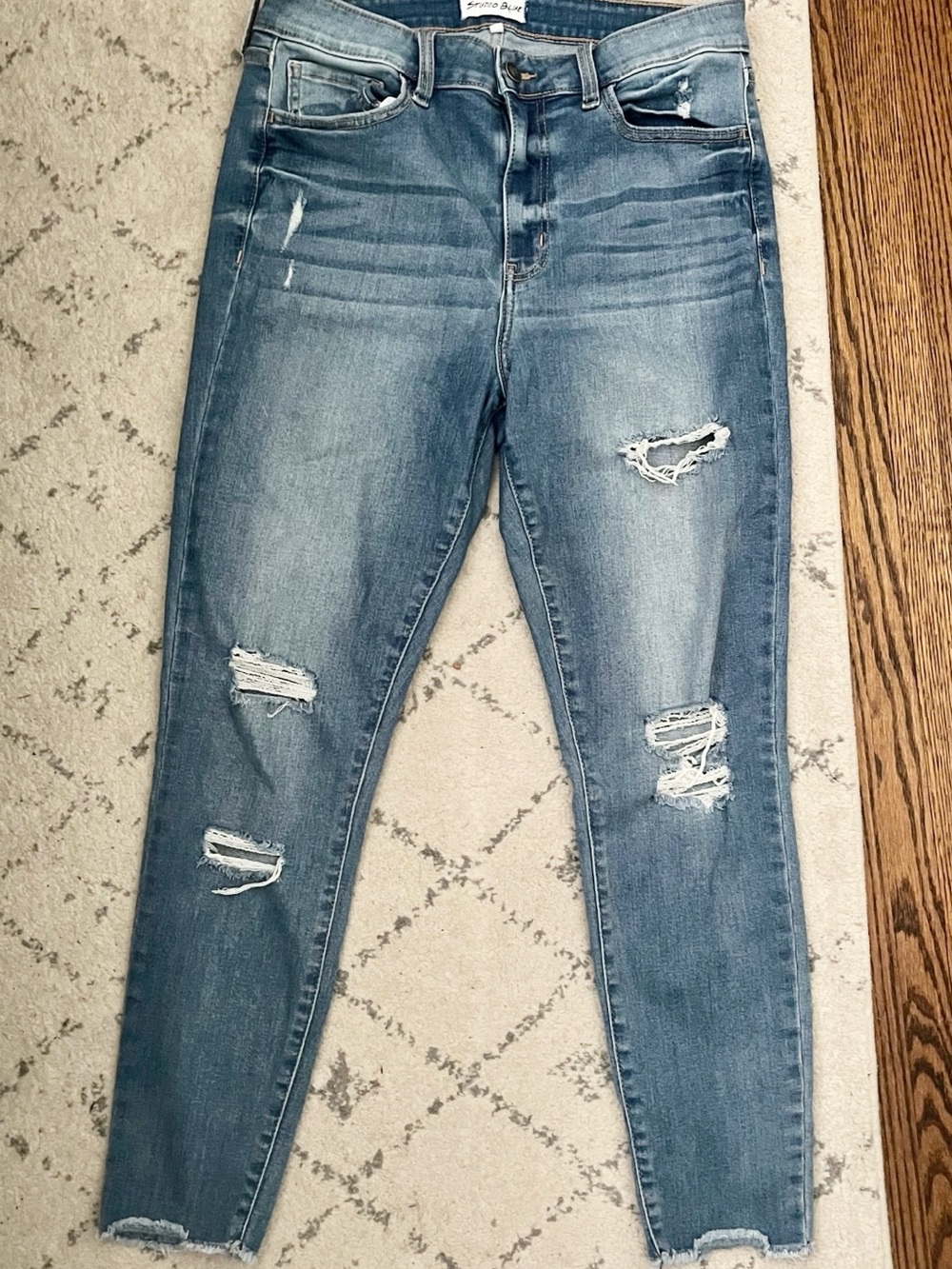 Studio Blue Distressed Mid Blue Jeans - Women's - Picture 2 of 5